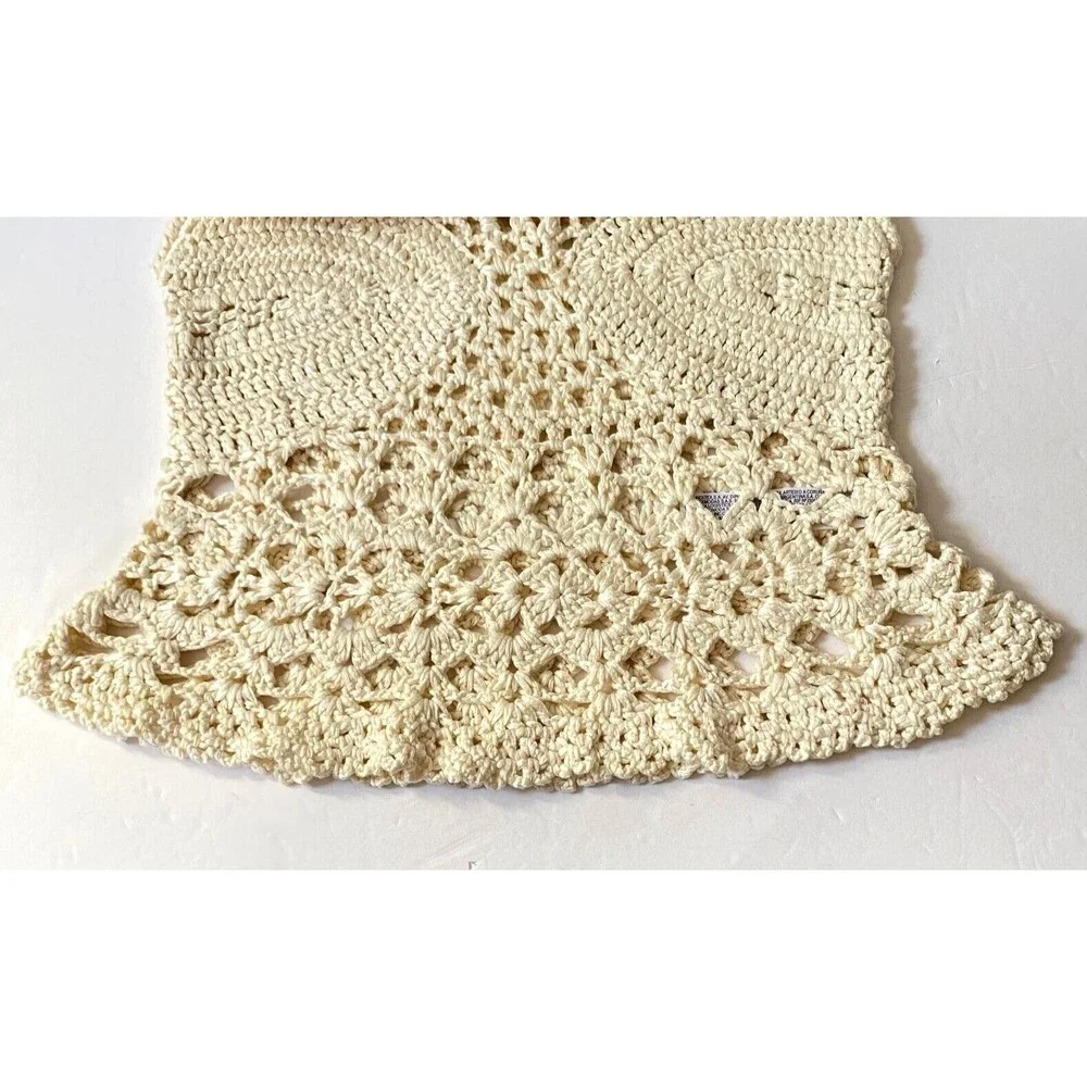 Zara Limited Edition Crochet Tank Top Womens Size Large Cream Acrylic Peplum NWT - Picture 3 of 14